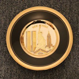 6" Chokin Plate - New York Statue of Liberty Twin Towers Empire State Building